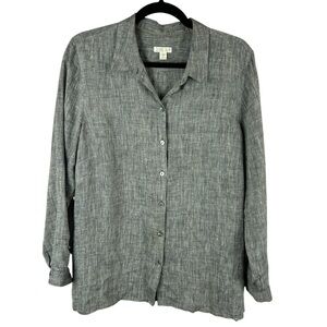 J. Jill Love Linen Essential Neutral Long Sleeve Button Down Shirt Large Grey